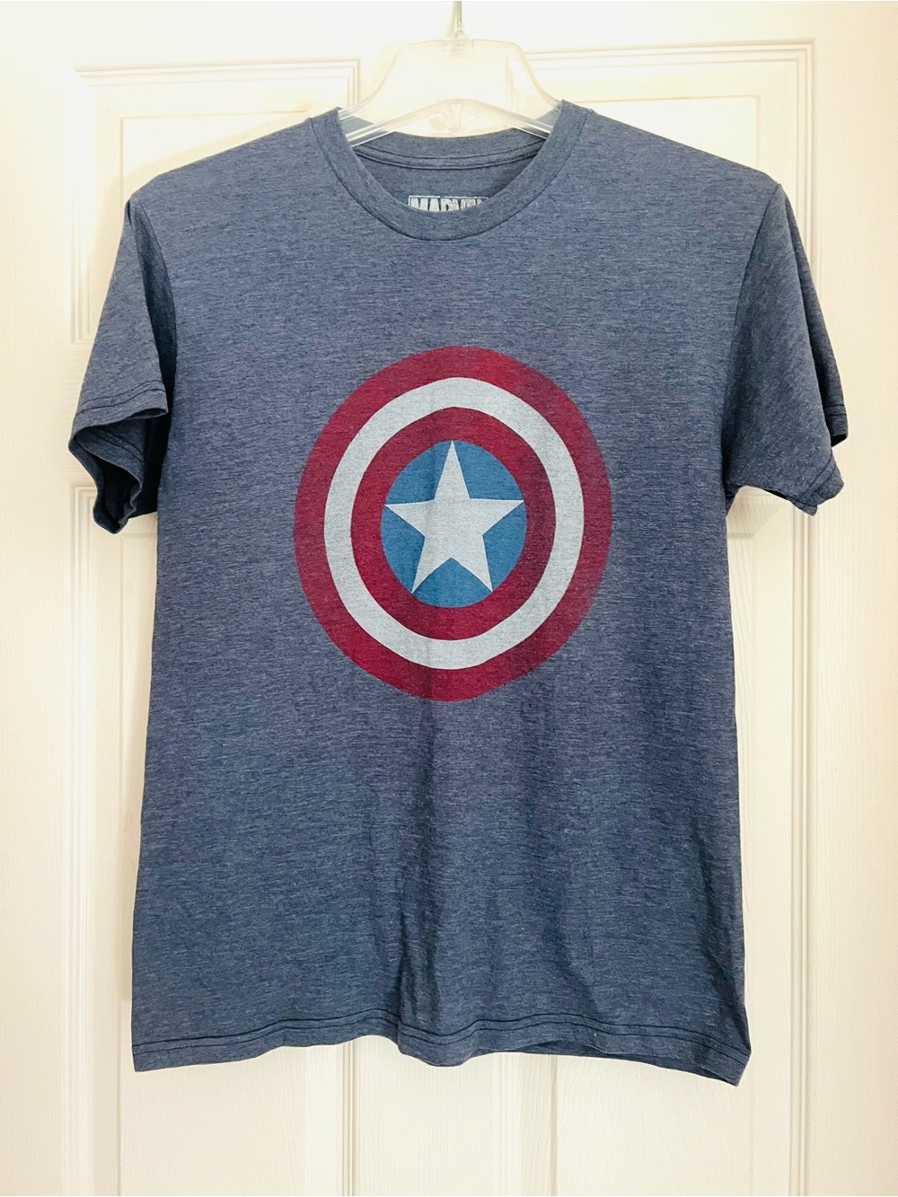 Marvel Captain America Screen Print Tee on Heather Blue